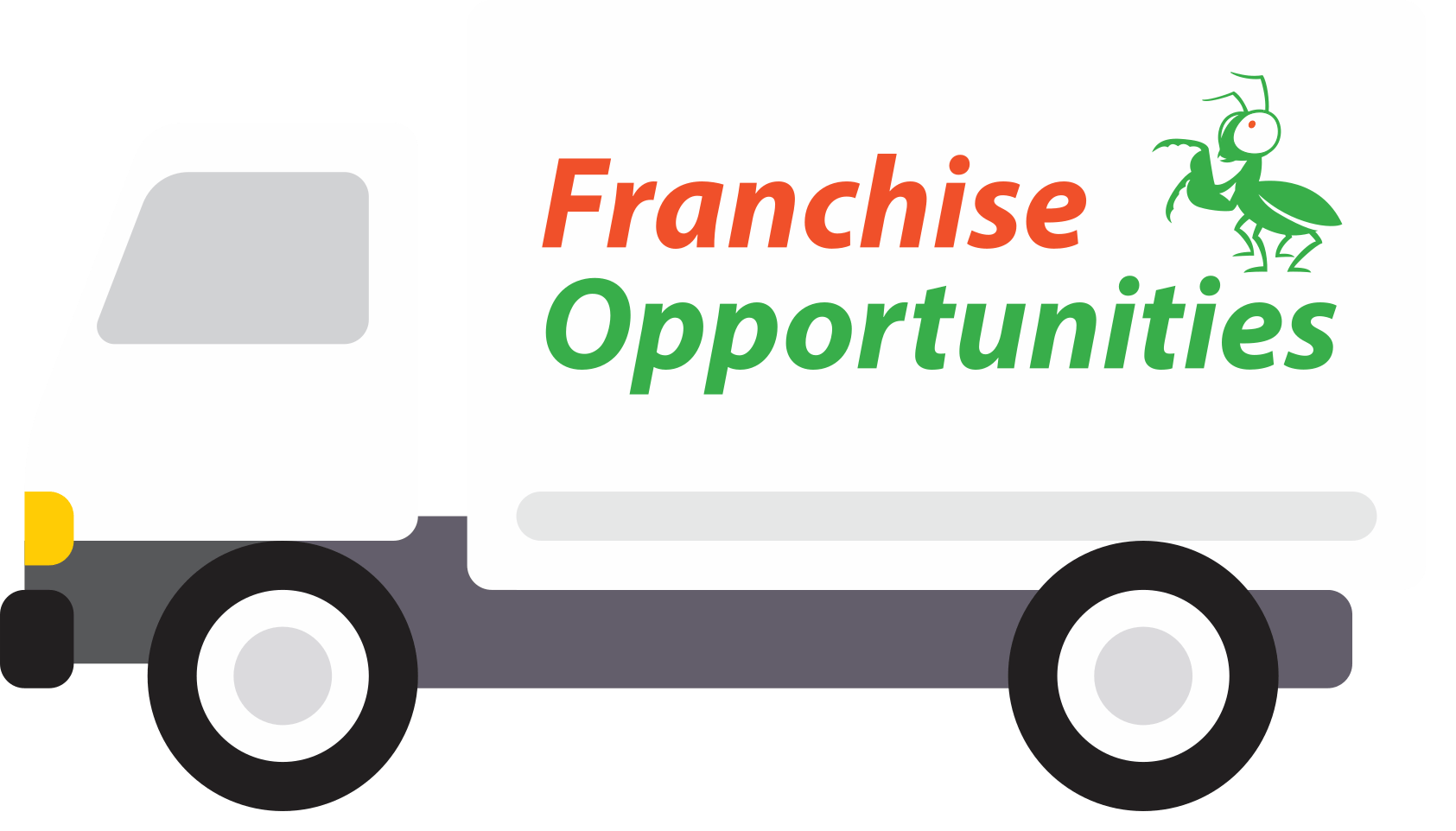 Franchise opportunities on the side of truck with Mantis logo